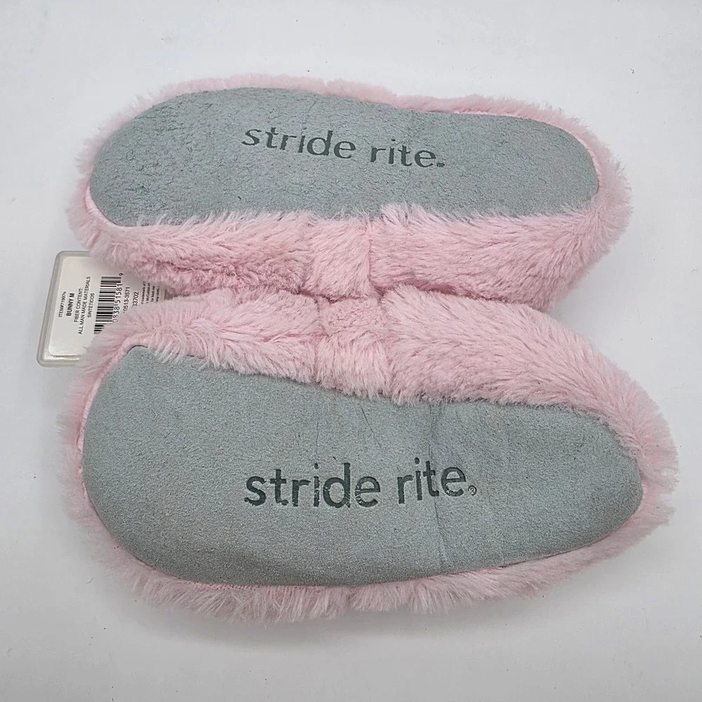 Stride Rite Fuzzy Bunny Faux Fur Plush Slippers Kids Size 9/10 NEW